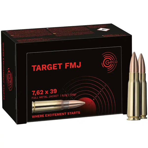 Büchsenpatrone Geco TARGET FMJ 8 g / 124 gr (Messinghülse) 7.62x39 - VE 50 Schuss, Bild 1
